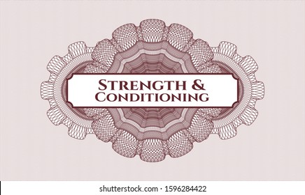 Red passport rosette with text Strength and Conditioning inside