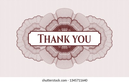 Red passport rosette with text Thank you inside