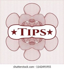 Red passport rosette with text Tips inside