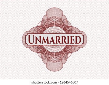 Red passport rosette with text Unmarried inside
