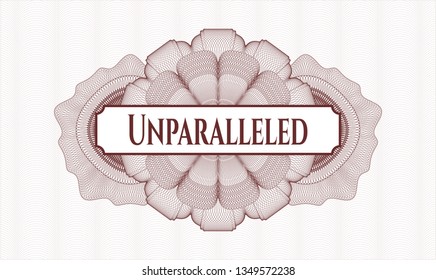 Red passport rosette with text Unparalleled inside