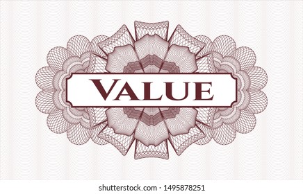 Red passport rosette with text Value inside