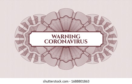 Rosette de pasaportes rojos con texto Advertencia Coronavirus dentro