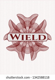 Red passport rosette with text Wield inside