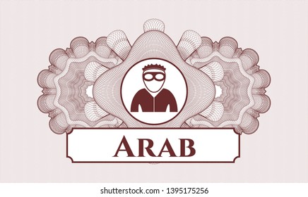 Red passport rosette with thief icon and Arab text inside