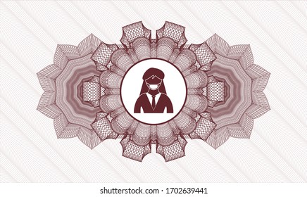 Red passport rosette. Vector Illustration. Detailed with woman wearing face mask icon inside