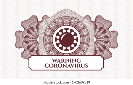Pasaporte rojo rosette. Ilustración vectorial. Detallado con el icono del coronavirus y el texto del Coronavirus de advertencia