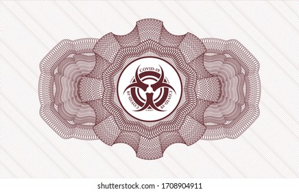 Red passport rosette. Vector Illustration. Detailed with biohazard covid-19 icon inside