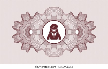 Red passport rosette. Vector Illustration. Detailed with woman wearing face mask icon inside