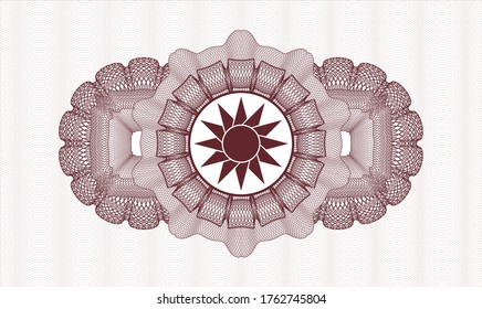 Red passport rosette. Vector Illustration. Detailed with sun icon inside