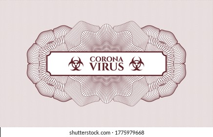 Red passport rosette. Vector Illustration. Detailed with text Coronavirus inside