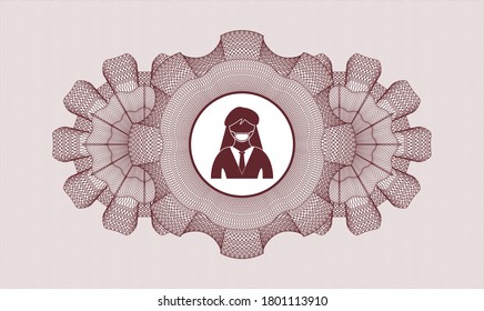 Red passport rosette. Vector Illustration. Detailed with woman wearing face mask icon inside