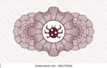Red passport rosette. Vector Illustration. Detailed with bug icon inside