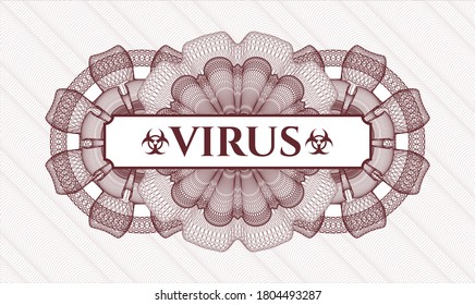 Red passport rosette. Vector Illustration. Detailed with text Virus inside