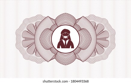 Rosette mit rotem Pass. Vektorgrafik. Detaillierte Angaben mit einer Frau, die ein Symbol für Gesichtsmaske trägt