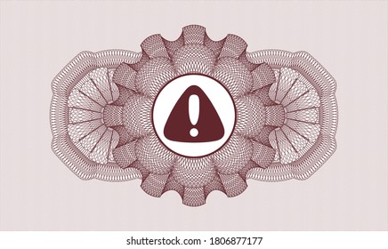 Red passport rosette. Vector Illustration. Detailed with warning icon inside