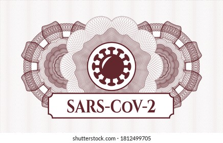 Rosette de pasaportes rojos. Ilustración vectorial. Detallado con icono de coronavirus y texto SARS-CoV-2 dentro