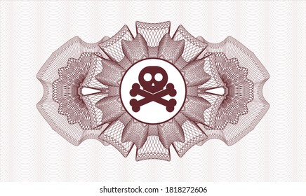 Red passport rosette. Vector Illustration. Detailed with crossbones icon inside