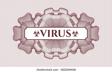 Red passport rosette. Vector Illustration. Detailed with text Virus inside