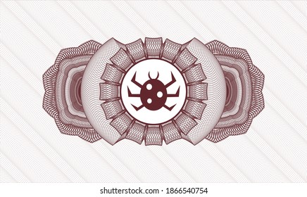 Red passport rosette. Vector Illustration. Detailed with bug icon inside