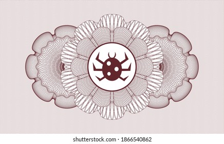 Red passport rosette. Vector Illustration. Detailed with bug icon inside