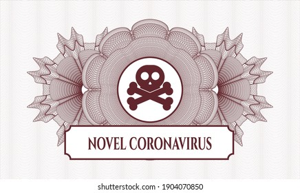 Red passport rosette. Vector Illustration. Detailed with crossbones icon and Novel Coronavirus text inside