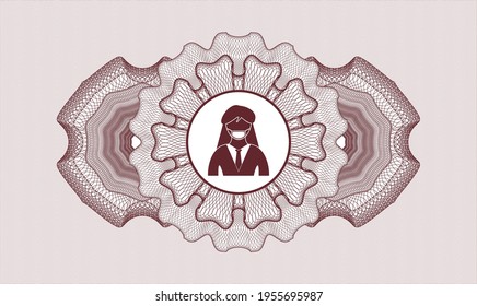 Red passport rosette. Vector Illustration. Detailed with woman wearing face mask icon inside