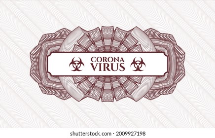 Red passport rosette. Vector Illustration. Detailed with text Coronavirus inside