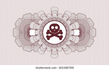Red passport rosette. Vector Illustration. Detailed with crossbones icon inside