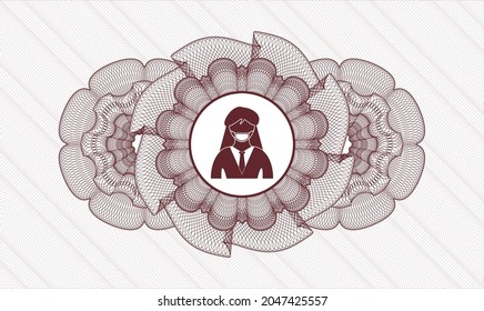 Red passport rosette. Vector Illustration. Detailed with woman wearing face mask icon inside