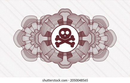 Red passport rosette. Vector Illustration. Detailed with crossbones icon inside