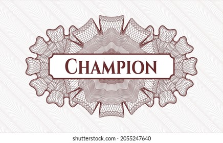 Red passport rosette. Vector Illustration. Detailed with text Champion inside