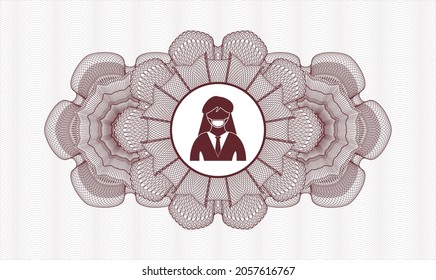 Red passport rosette. Vector Illustration. Detailed with woman wearing face mask icon inside