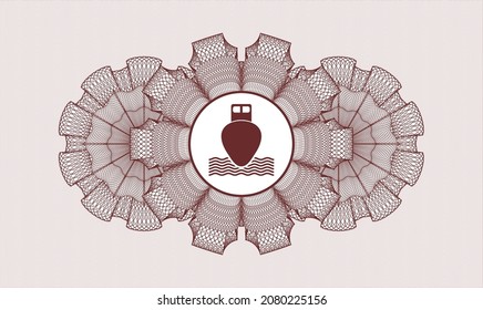 Red passport rosette. Vector Illustration. Detailed with ship icon inside