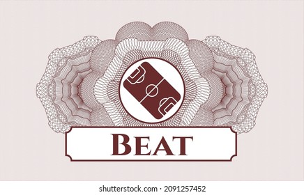 Red passport rosette. Vector Illustration. Detailed with football field icon and Beat text inside