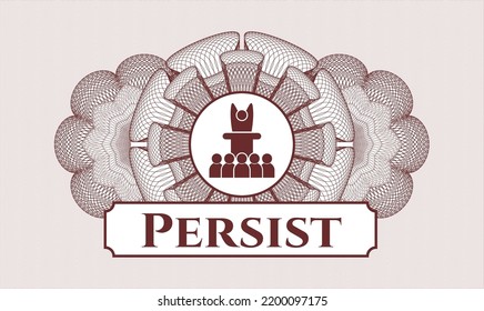 Rosette de pasaportes rojos. Ilustración vectorial. Detallado con icono de discurso motivador y texto Persista dentro
