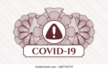 Rote Passrosette mit Warnsymbol und COVID-19-Text innen