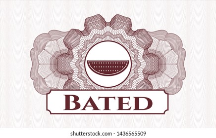 Red passport rosette with watermelon icon and Bated text inside