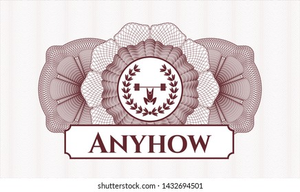 Red passport rosette with weightlifting inside of crown icon and Anyhow text inside