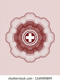 Red passport rossete with medicine icon inside