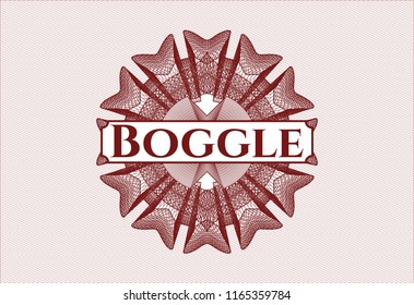 Red passport rossete with text Boggle inside