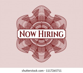 Red passport rossete with text Now Hiring inside
