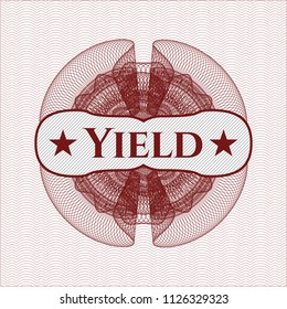Red passport rossete with text Yield inside