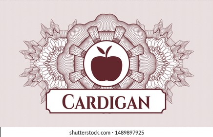 Red passport style rosette with apple icon and Cardigan text inside