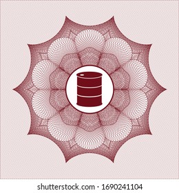 Red passport style rosette with barrel icon inside