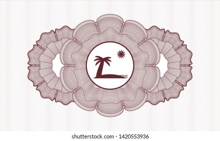Red passport style rosette with beach icon inside