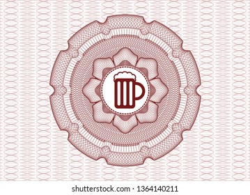 Red passport style rosette with beer jar icon inside