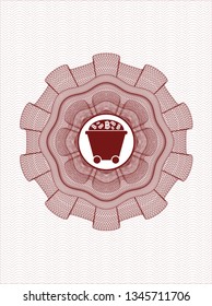 Red passport style rosette with Bitcoin mining trolley icon inside