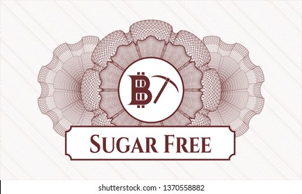 Red passport style rosette with bitcoin mining icon and Sugar Free text inside