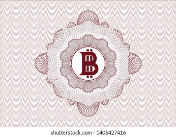 Red passport style rosette with bitcoin icon inside